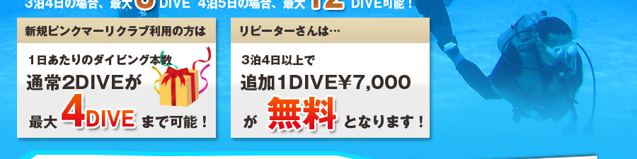 3泊4日以上で追加ダイブ無料