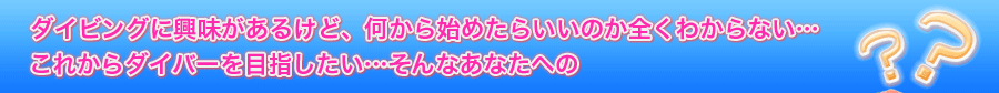 ダイビングに興味があるけど、何から始めたらいいのか全くわからない...これからダイバーを目指したい...そんなあなたへの